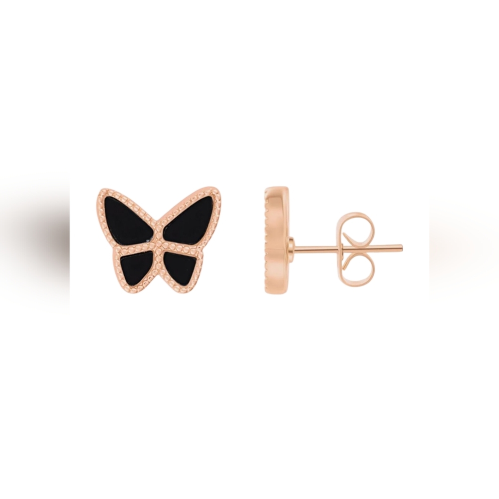 Adorina NEW Dainty Elegant Black Butterfly Studded Earrings 14k Rose Gold Plated - Picture 2 of 5